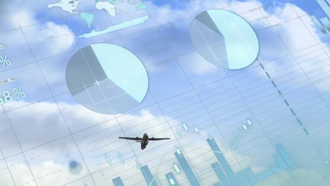animación del procesamiento de datos financieros sobre el avión