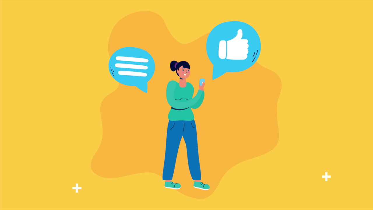 Kvinde bruger smartphone og ikoner for sociale medier
