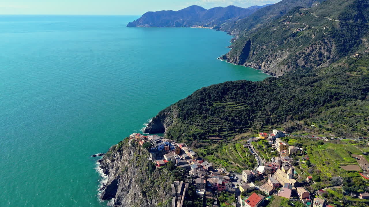 Corniglia, a stunning coastal village in Cinque Terre, Italy, overlooking the turquoise sea