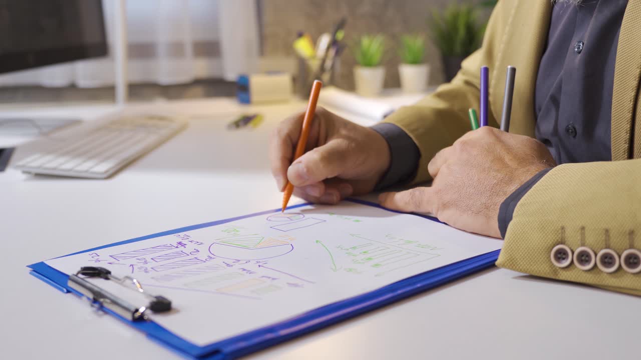 hombre de negocios analizando los gastos financieros modernos y los gráficos de ingresos.