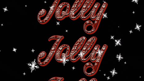 animation of jolly text in repetition and snowflakes at christmas on black background