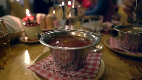 close up isolated shot of goulash traditional meat soup food in budapest