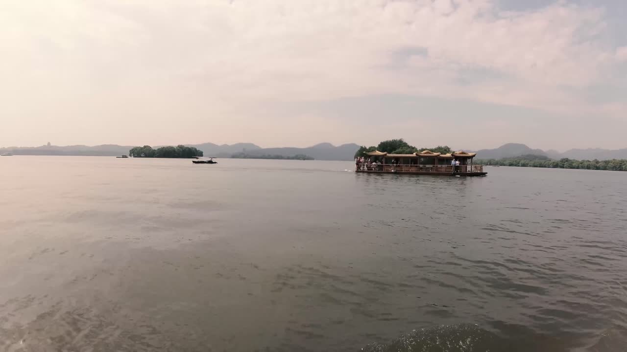 Moving ferry boat in West Lake in Hangzhou  China.