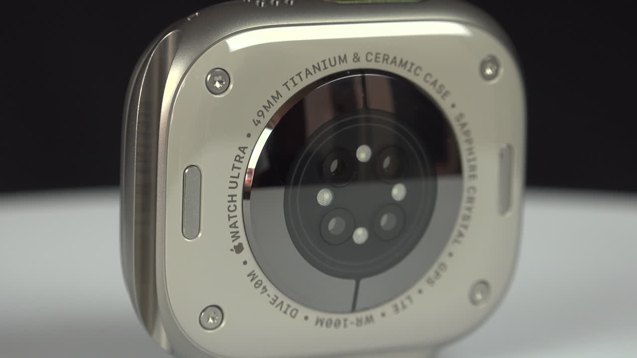 Close up view of the Apple Watch Ultra 2 on a rotating table