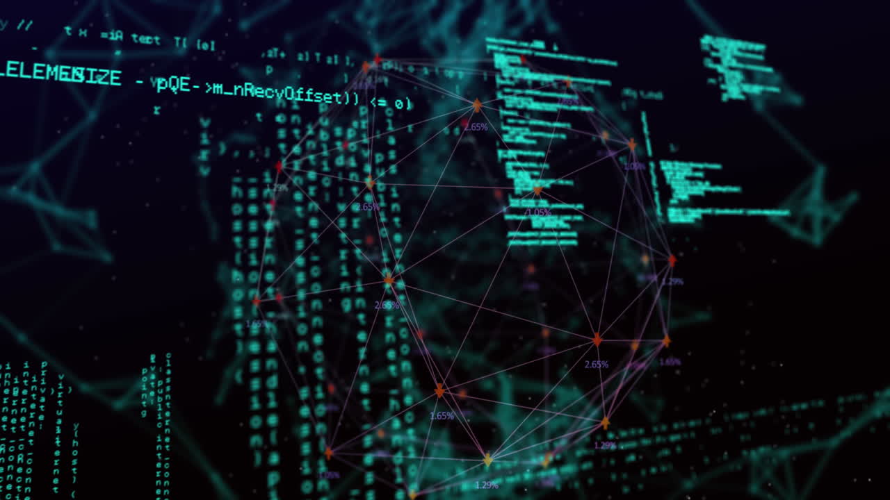 Animation of globe with network of connections and data processing
