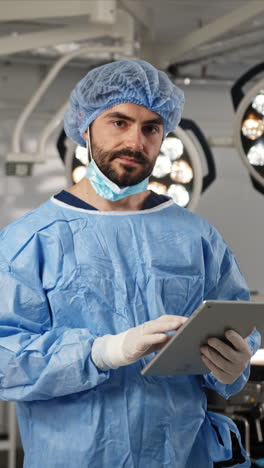 cirujano usando una tableta en la sala de operaciones