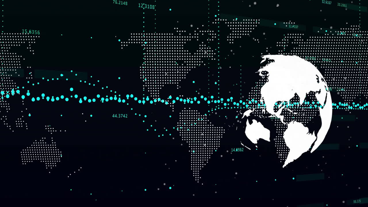 전 세계 및 세계 지도에 대한 금융 데이터 처리 애니메이션