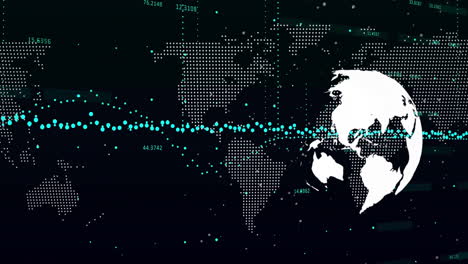 animation of financial data processing over globe and world map