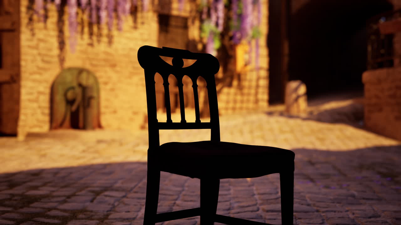 una silla solitaria en un pueblo medieval