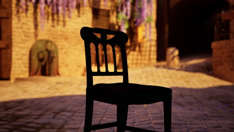 a lonely chair in a medieval village