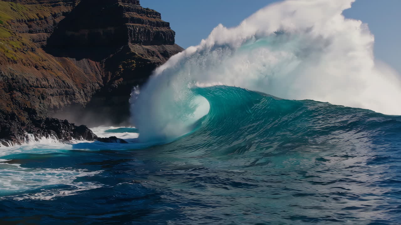Powerful Ocean Waves Crashing Against Rocky Cliffs