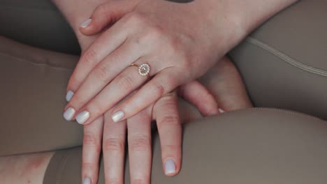 bride's hand with engagement ring. close up