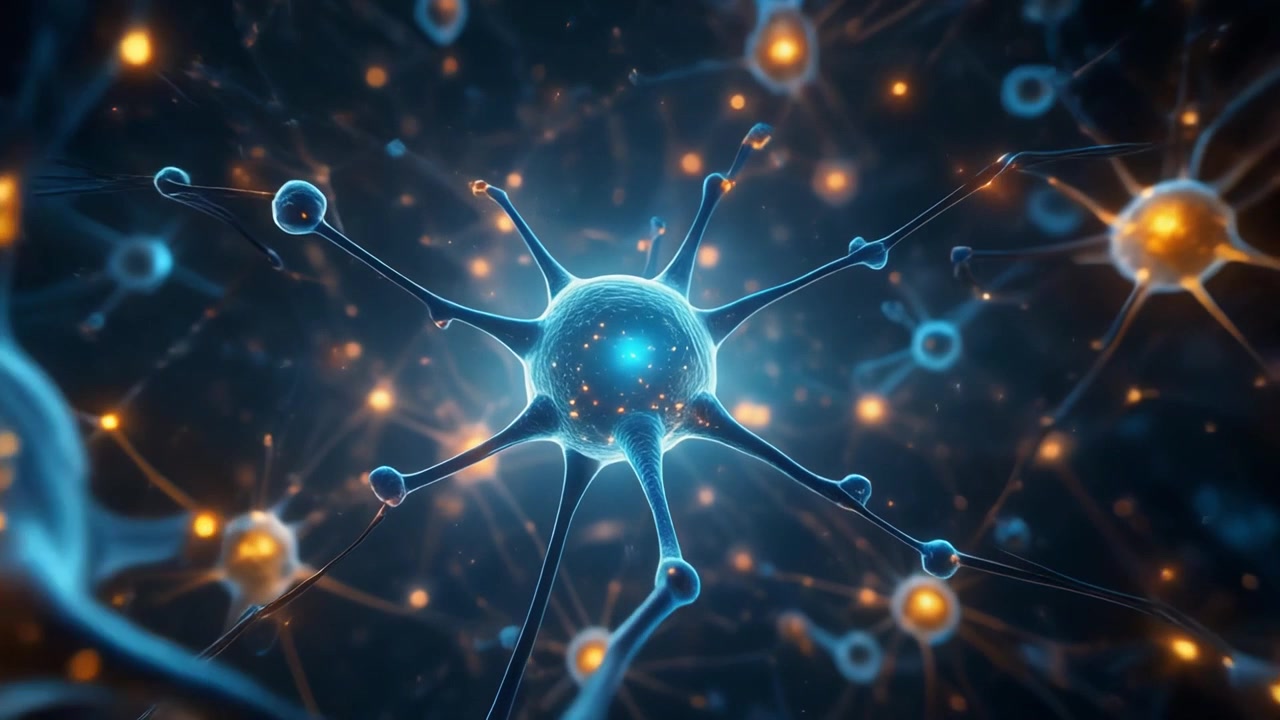 Microscopic View of Glowing Neurons and Synaptic Connections