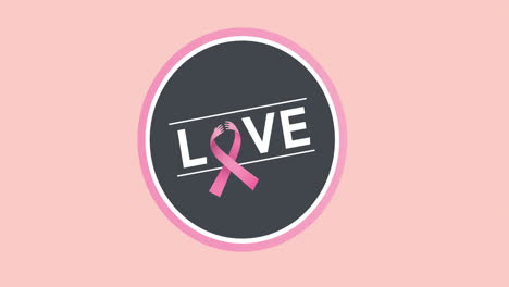 animation of pink ribbon logo and love text appearing on pink background