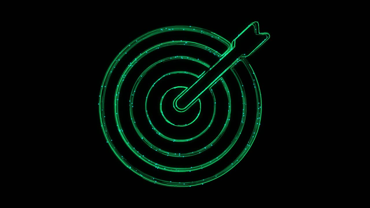 Target goal animated icon appearing with lines on black background goal direction and connection on