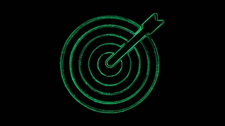 Target goal animated icon appearing with lines on black background goal direction and connection on