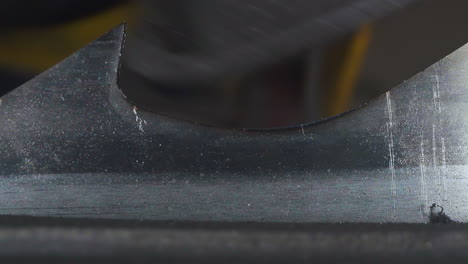 la máquina de afilar afila los dientes de la sierra de banda en la macro de la planta