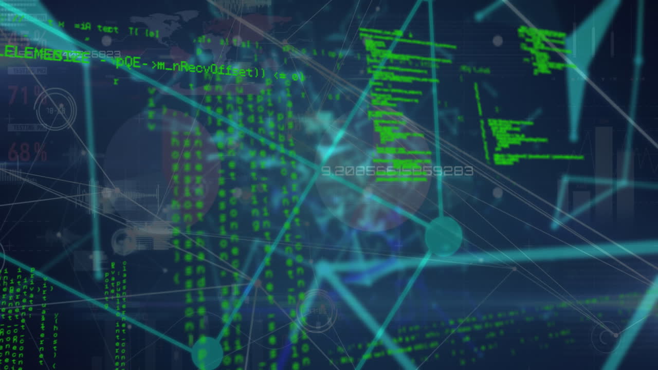 animación del globo con red de conexiones y procesamiento de datos