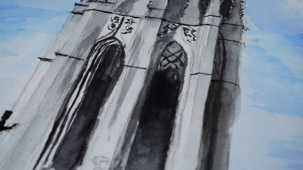 Die Zeichnung des katholischen Tempels in Girona, Spanien