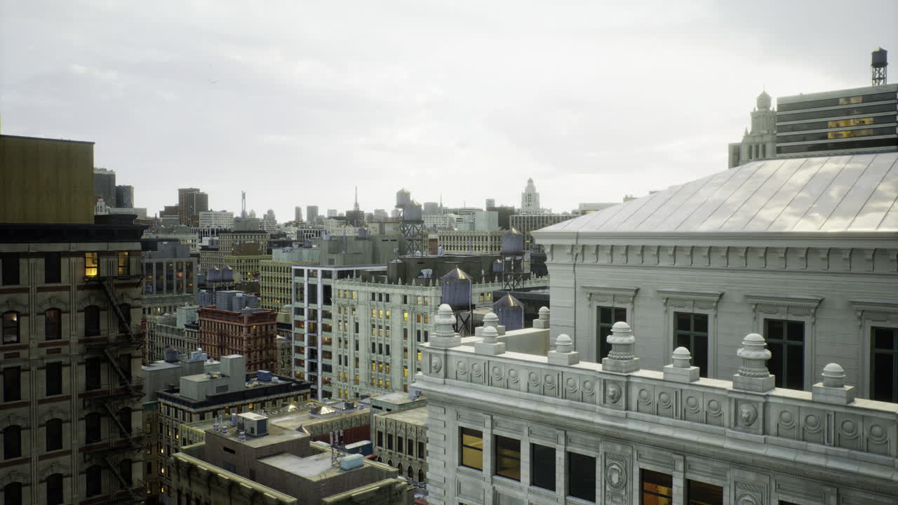 City skyline view showcasing architecture at twilight in an urban setting