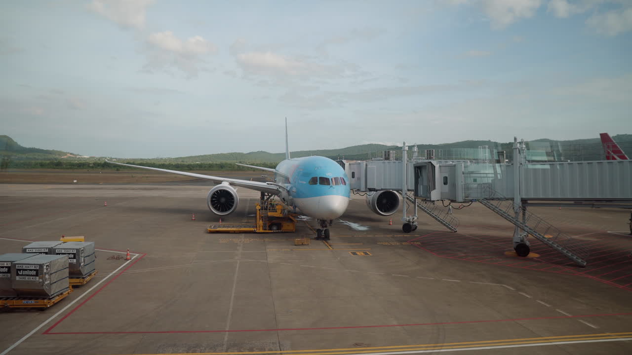 avión en la puerta del aeropuerto