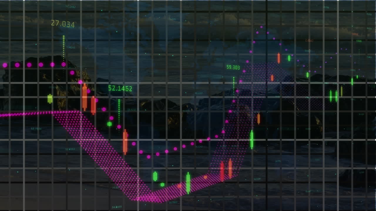 Animation af behandling af finansielle data over bjerge