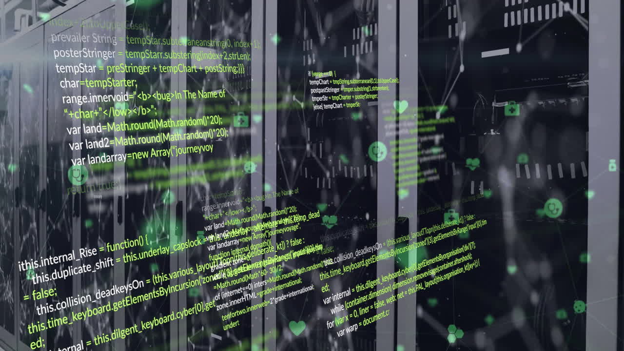 Animation of data processing and shapes over server room