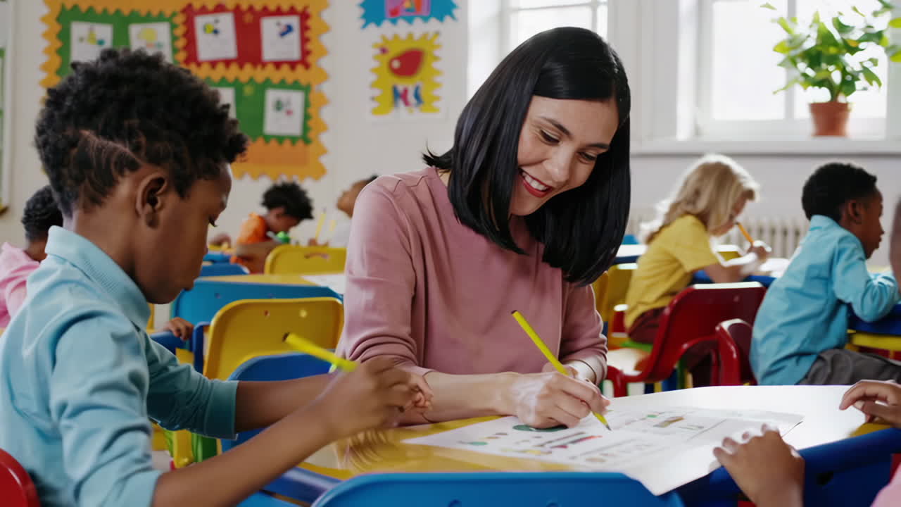 profesor interactuando con los estudiantes en un aula