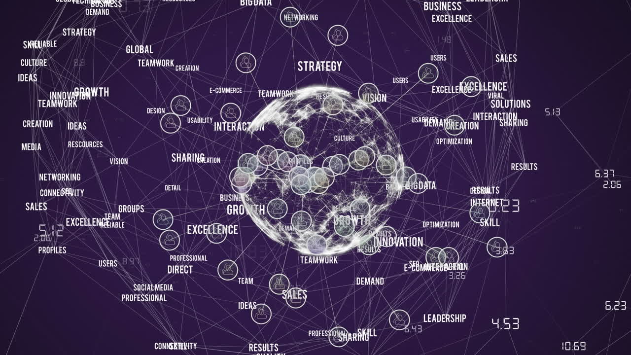 animación de la red de conexiones con iconos en todo el mundo