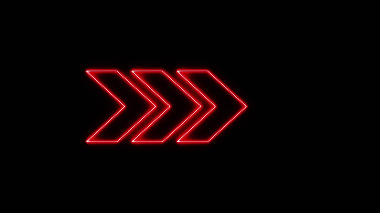 4k flecha direccional señal de carretera de luz de neón led loop animación de fondo. hacer neón abstracto futurista fondo de movimiento de alta tecnología.