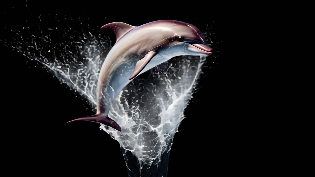 Jumping dolphin animated overlay, transparent 4K video, alpha channel, ProRes 4444