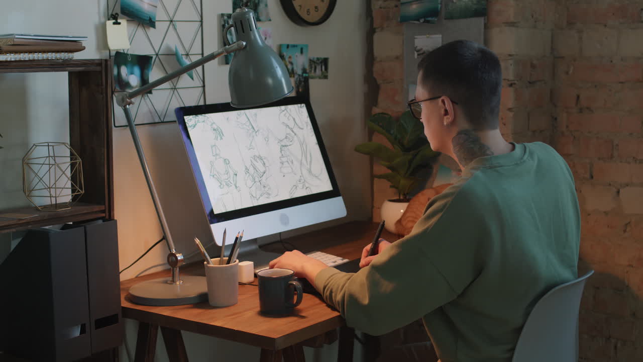 Graphic Designer Drawing Sketches On Computer