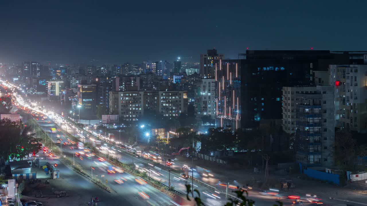 High Angle Time Lapse View of Bad Traffic on urban Mumbai - Pune - Bengaluru national highway, City of Pune, Maharashtra , India