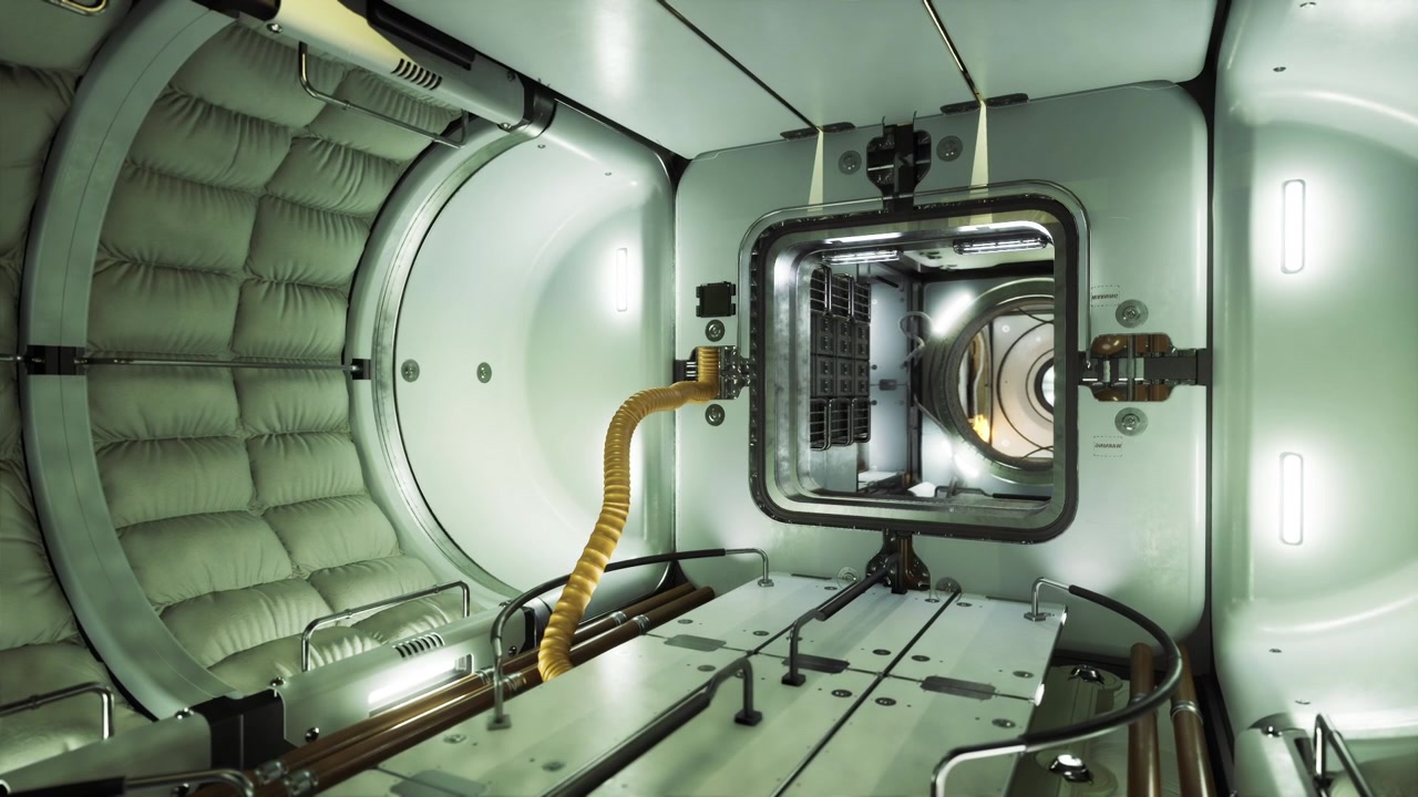 Service hatch open revealing structural elements and cable pathways clearly