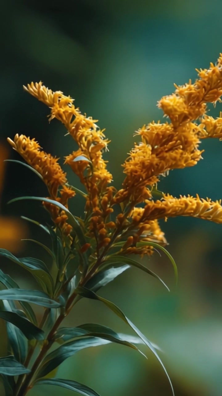 Levende gult blomsterarrangement: Et nærbillede af naturens skønhed fanget i fantastiske detaljer med en rig grøn baggrund og slående farver.