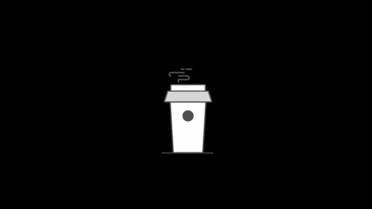 Animación minimalista de una taza de café humeante.