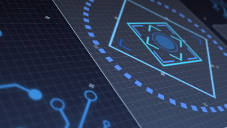 animation of scope scanning and processor elements on screen over grid