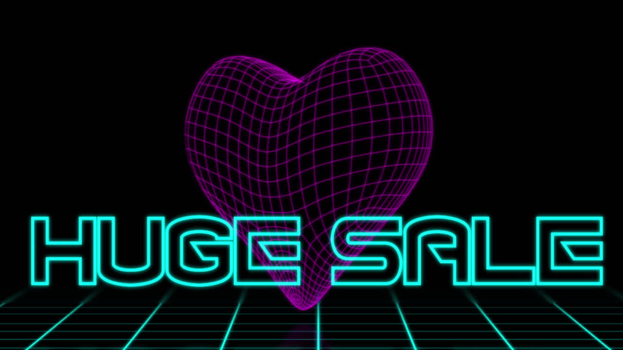 80년대 레트로 스타일의 거대한 판매 광고입니다.