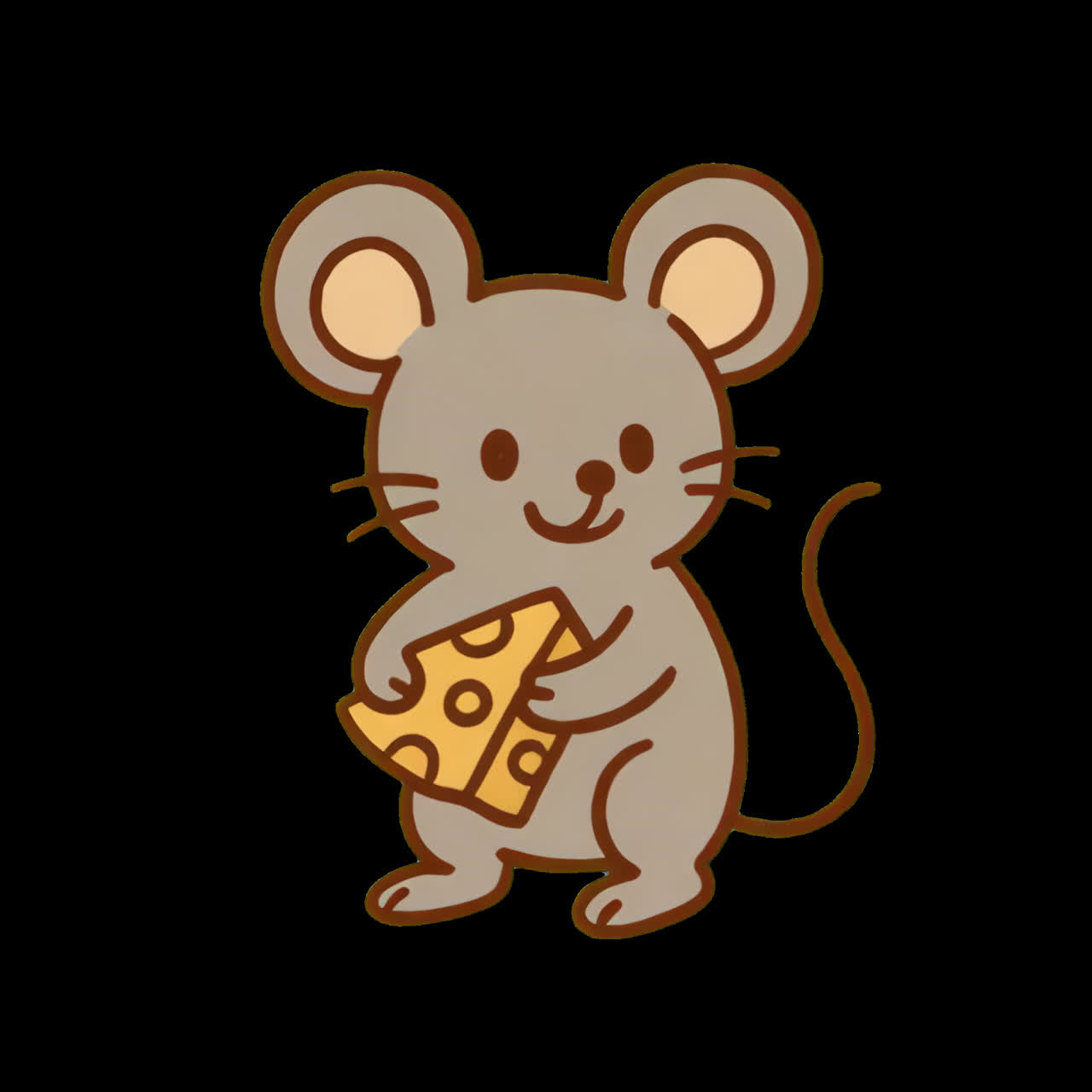 Cute cartoon mouse with cheese animation isolated asset, transparent 4K video, alpha channel, ProRes