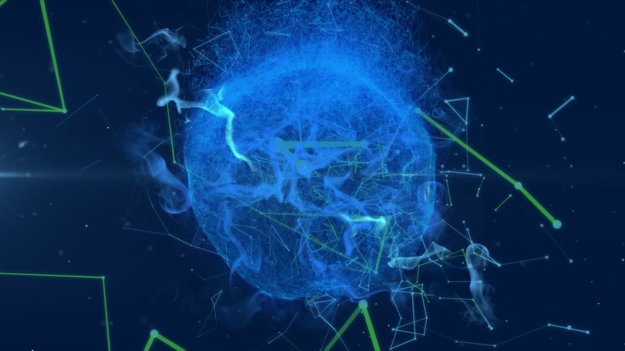 Globe bursting against network of connections on blue background