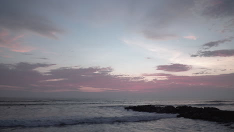 Sunset-over-sea-and-jetty-on-Miraflores,-Lima,-Peru