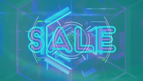 animation of sale text and scope scanning over cityscape