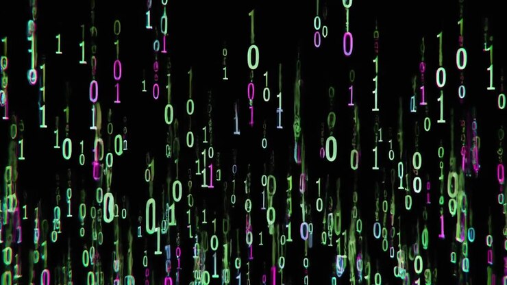 Digital Binary Code Rain Falling on Black Background