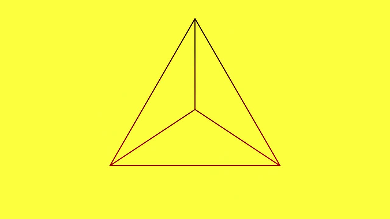 animación digital de formas de triángulos que se mueven contra un fondo amarillo