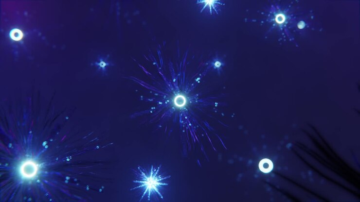 Abstract Glowing Particles in Deep Blue