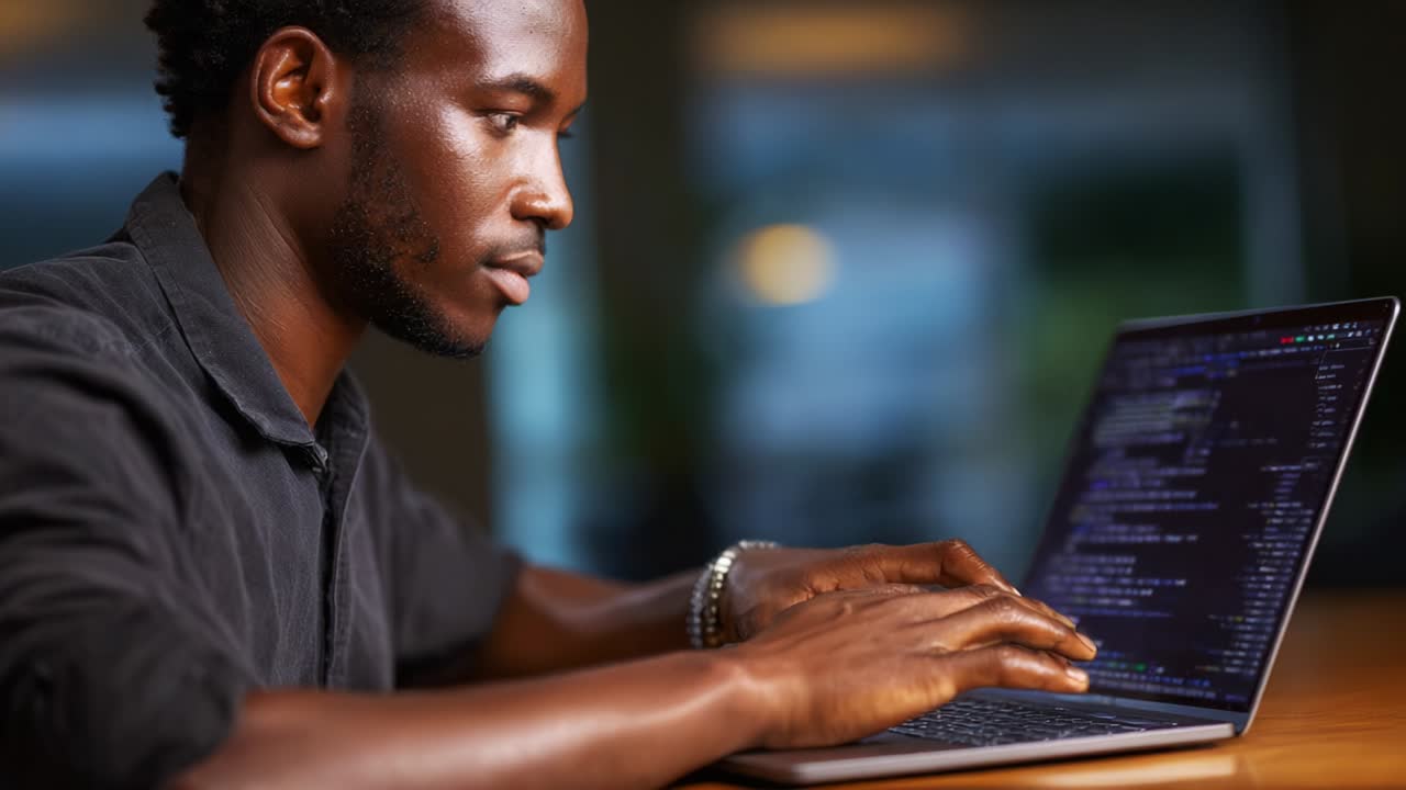 Focused Programmer Typing Code at Computer: A Snapshot Journey Through the Creative and Analytical Mind of a Software Developer Deep in Thought, Harnessing Technology to Create Innovative Solutions