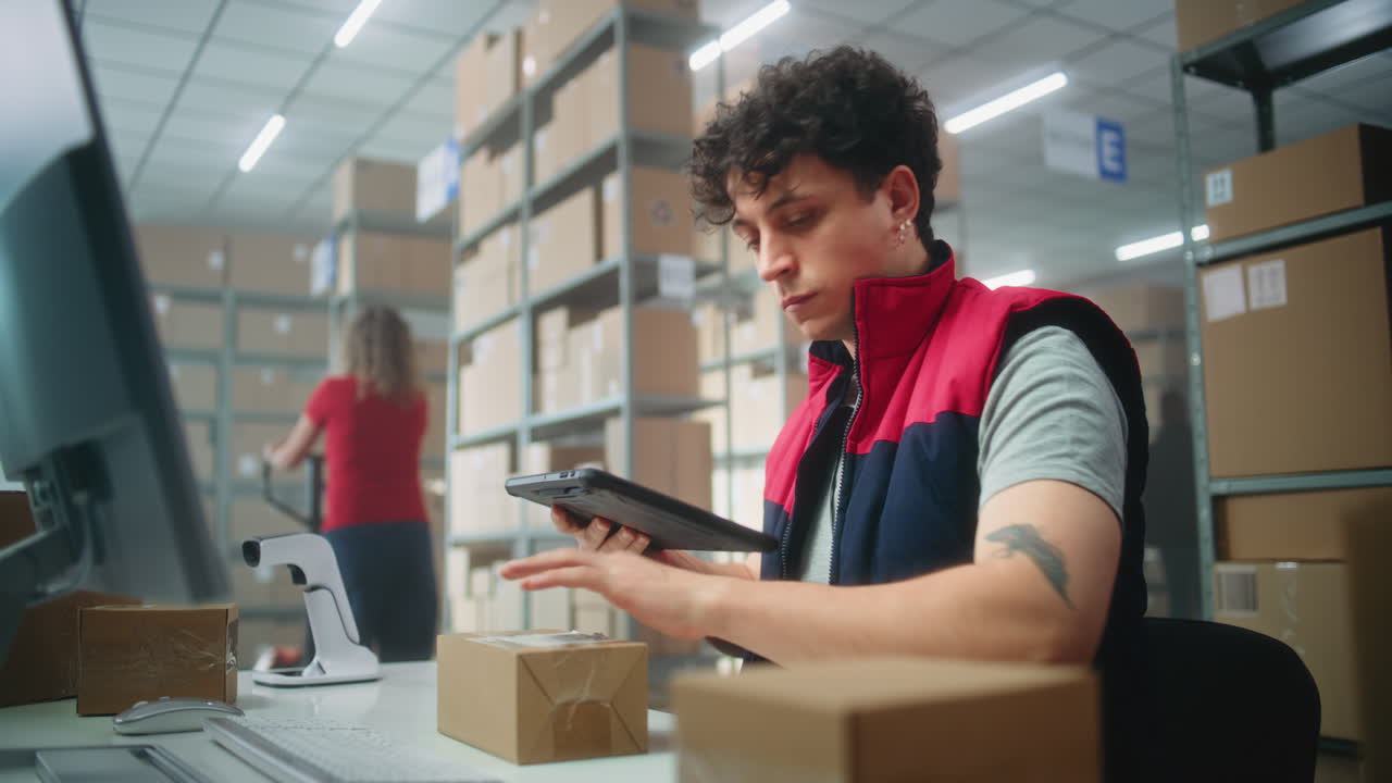 trabajador de almacén comprobando el inventario