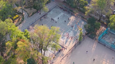 aerial view of people at leisure in a colonia del valle park, cdmx