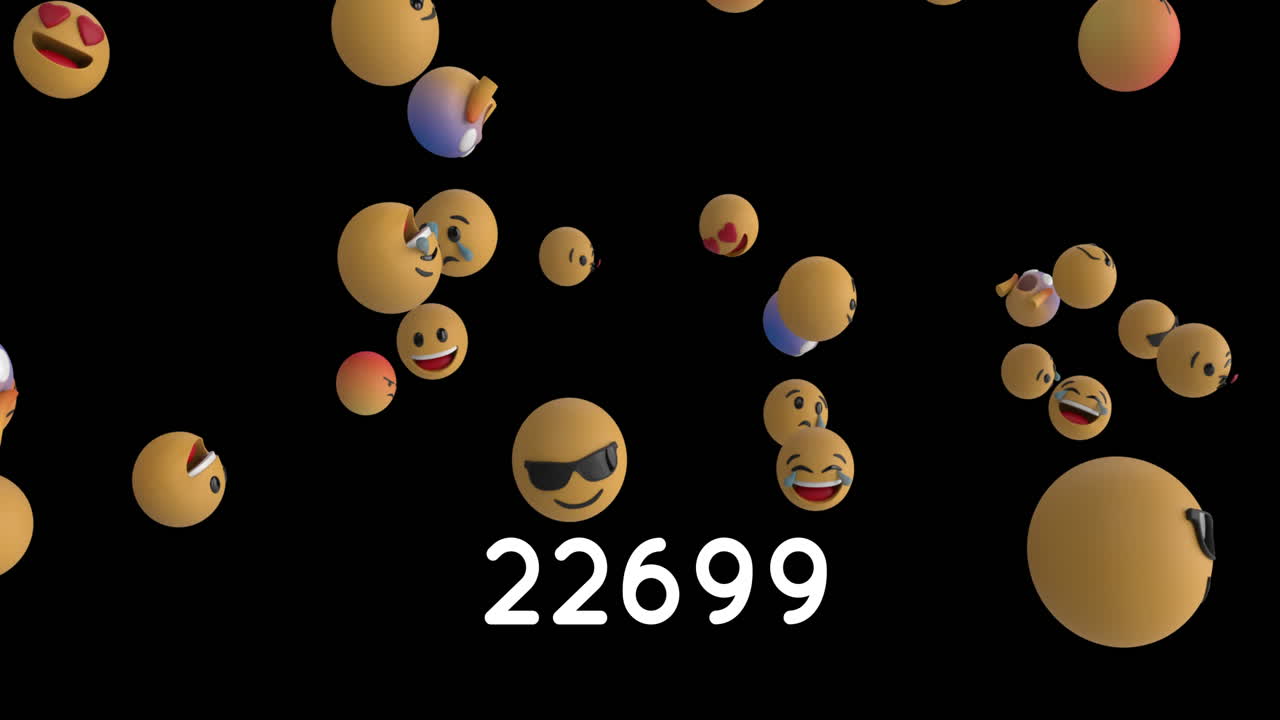 iconos emoji volando sobre un fondo negro 4k