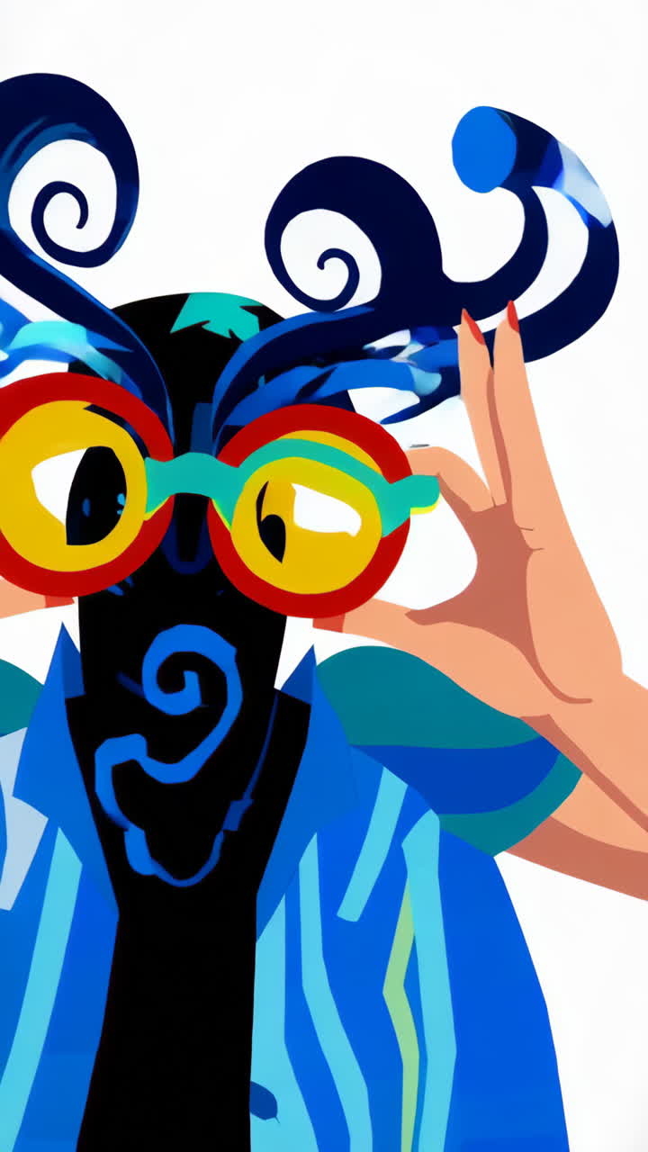 Colorful Abstract Illustration of a Person Wearing a Mask and Sunglasses